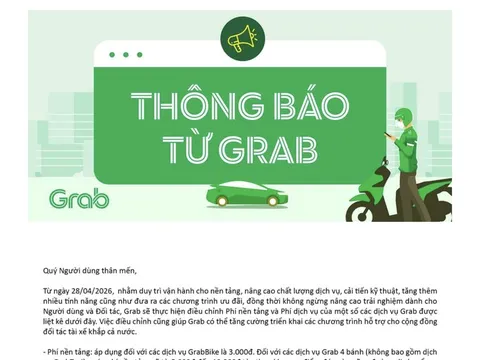 Grab tăng phí dịch vụ từ ngày 28-4